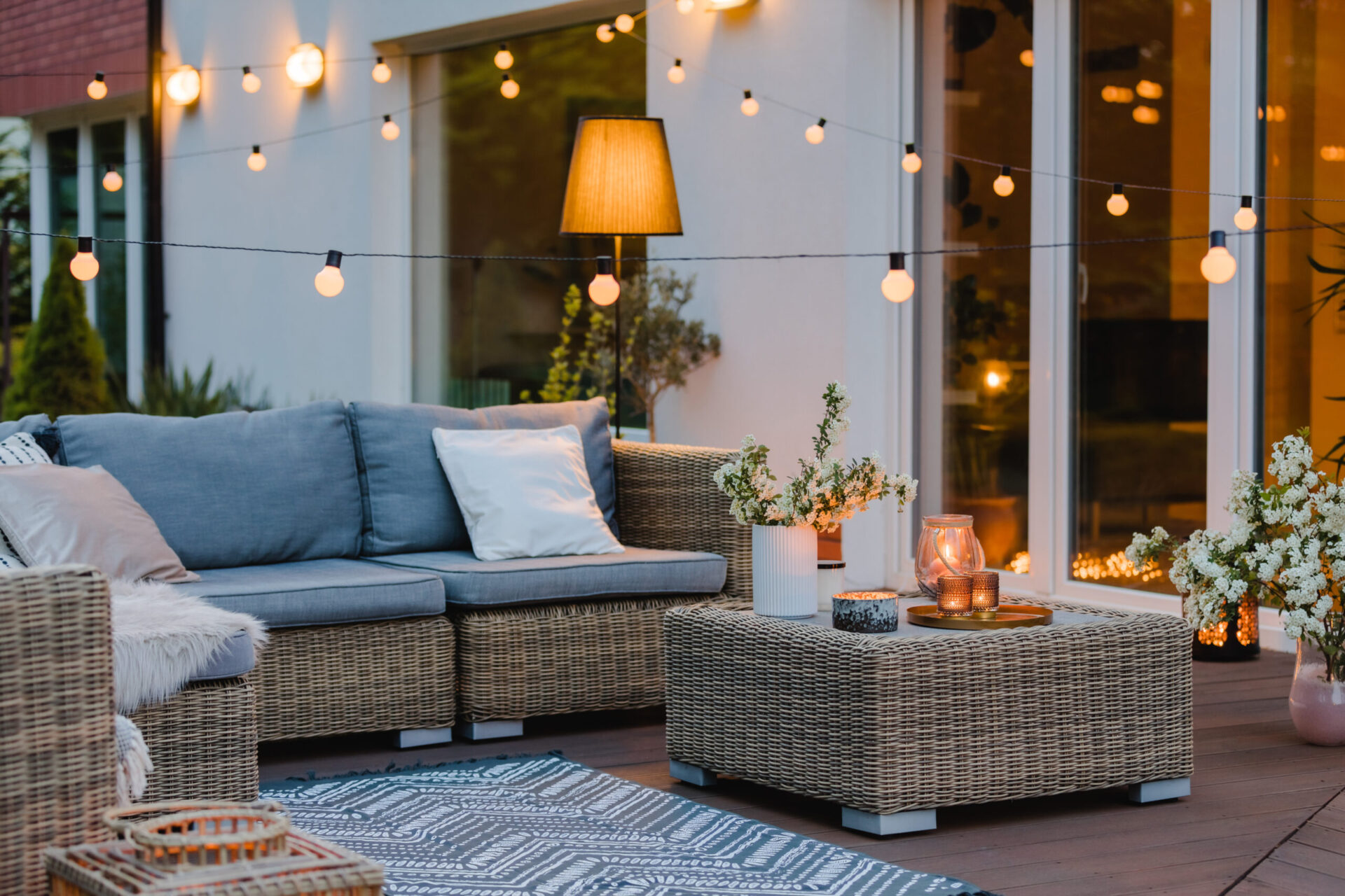 Summer,Evening,On,The,Terrace,Of,Beautiful,Suburban,House,With