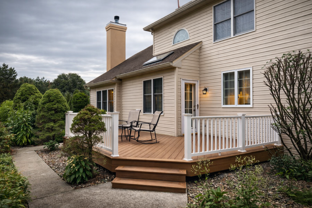 A home with a newly constructed deck